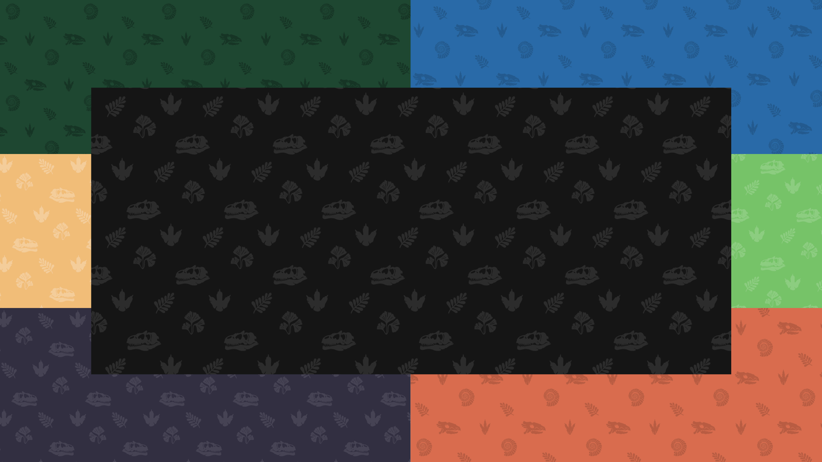 Fossil silhouettes arranged in repeating patterns on bright colored backgrounds
